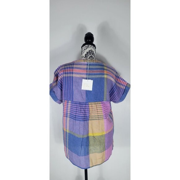 Beach Lunch Lounge Women's Cap Sleeve Striped Blouse Size Medium Multi Top Linen - Picture 5 of 10